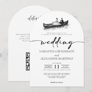 Canoe Couple with QR Code Wedding Invitation