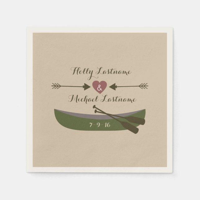 Canoe + Heart With Arrows Wedding Napkins (Front)