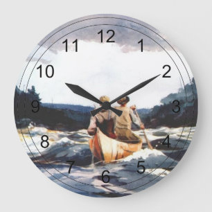 Canoe in the Rapids Large Clock