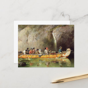 Canoe Manned by Voyageurs Passing a Waterfall Postcard