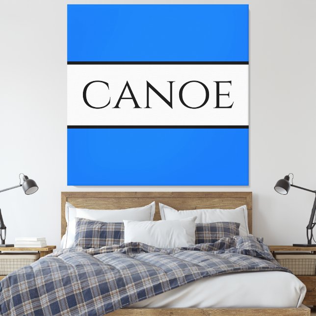 CANOE Nautical Bright Blue White Summer Stripes Canvas Print (Insitu(Bedroom))