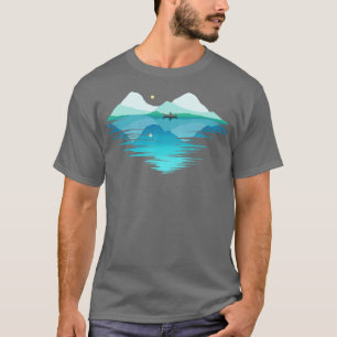 Canoe On A Lake In The Mountains By Moonlight On C T-Shirt
