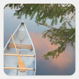 Canoe on lake at sunset, Canada Square Sticker