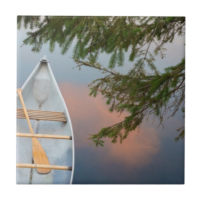 Canoe on lake at sunset, Canada Tile (Front)