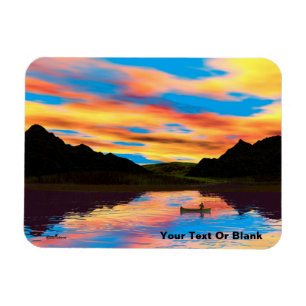 Canoe On Sunset Lake Magnet