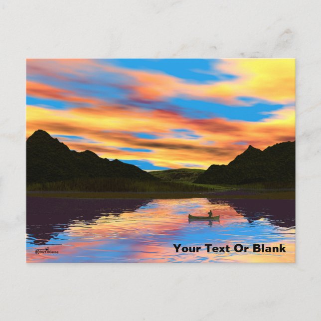 Canoe On Sunset Lake Postcard (Front)