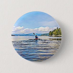 CAnoe or Kayaker on Lake and Mountains Background 6 Cm Round Badge
