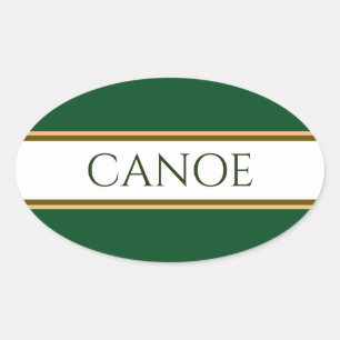 CANOE Retro Camp Green White Brown Stripes Oval Sticker