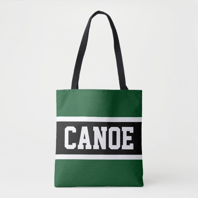 CANOE Sporty Forest Green Black White Stripes Tote Bag (Front)