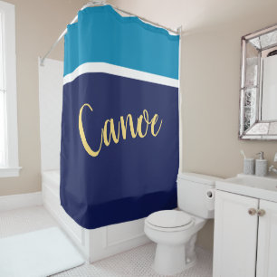 CANOE Sporty Navy White Ocean Blue Colour Block Shower Curtain