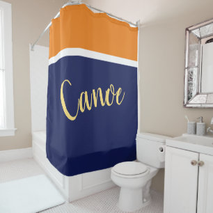 CANOE Stylish Navy Blue White Orange Colour Block Shower Curtain