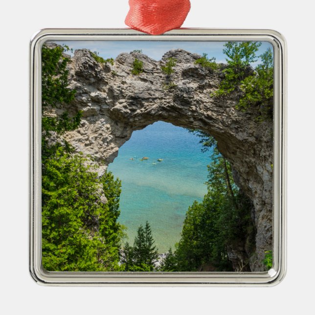 Canoeing At Arch Rock Metal Tree Decoration (Front)