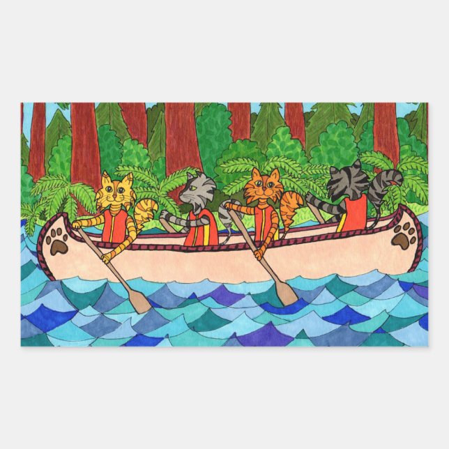 Canoeing Cats Rectangular Sticker (Front)