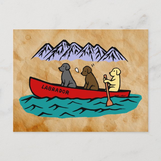 Canoeing Labrador Retrievers in the Mountain Postcard (Front)