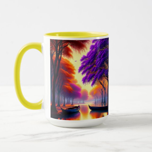 Canoes On Jacaranda River Oil Paint, Mug (Left)
