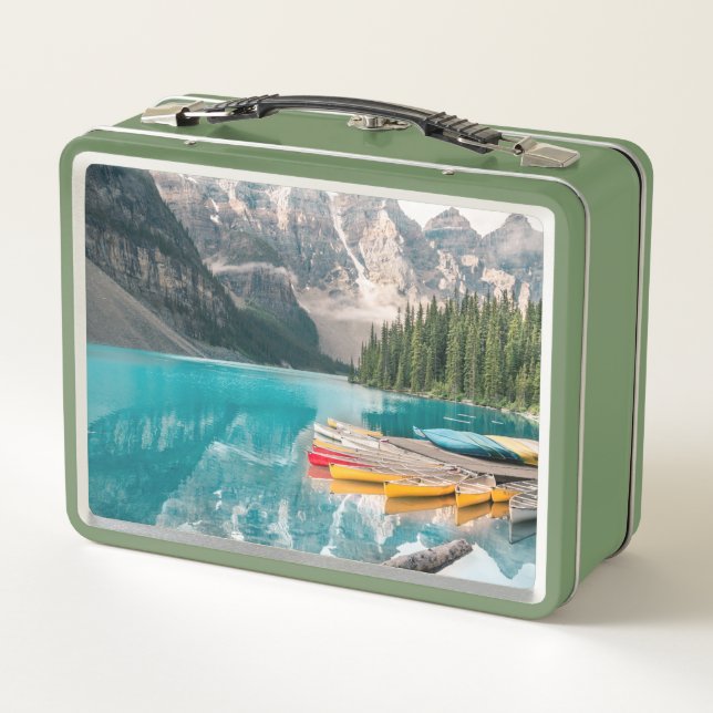 Canoes on Moraine Lake Banff National Park Canada Metal Lunch Box (Back)