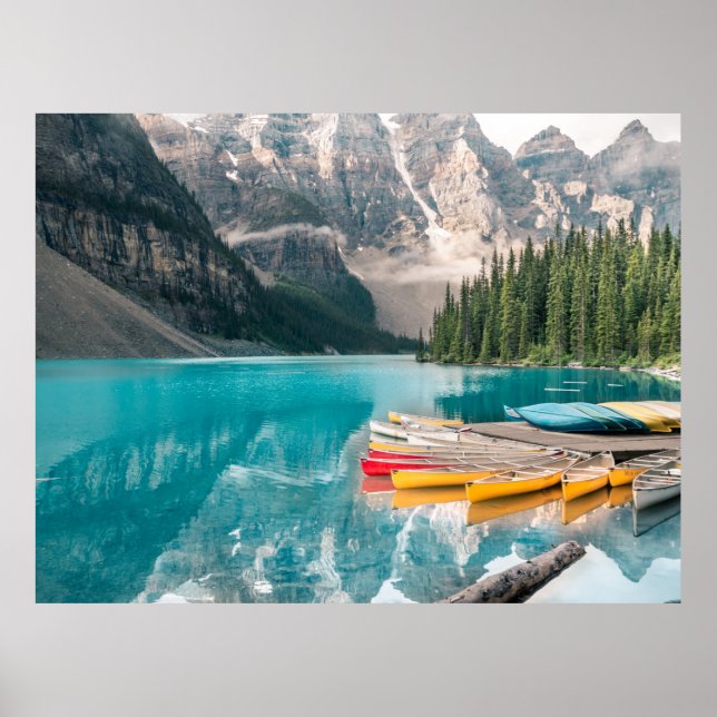 Canoes on Moraine Lake Banff National Park Canada Poster (Front)