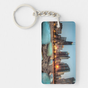 Canoes on Oak Street Beach a little after sunset Key Ring