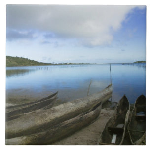 Canoes on the beach, Antananarivo, Madagascar Tile