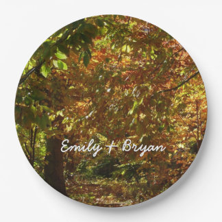 Canopy of Fall Leaves II Yellow Autumn Photography Paper Plate