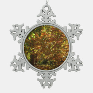 Canopy of Fall Leaves II Yellow Autumn Photography Snowflake Pewter Christmas Ornament