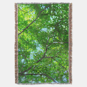 Canopy of Green, Leafy Branches with Blue Sky Throw Blanket