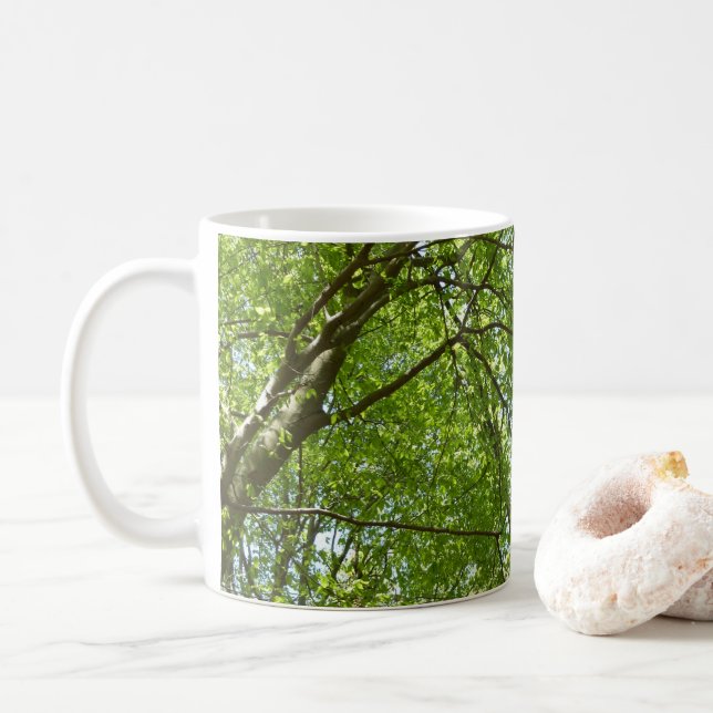 Canopy of Spring Leaves Green Nature Scene Coffee Mug (With Donut)