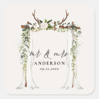 Canopy rustic botanical wedding mr and mrs script