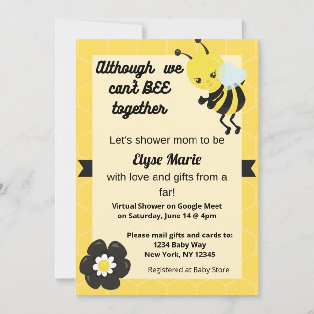 Can't Bee Together Baby Shower Invitation (Front)