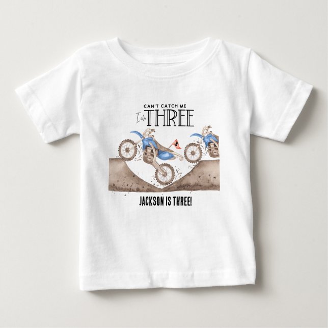 Can't catch me Blue Dirt Bike 3rd birthday  Baby T-Shirt (Front)