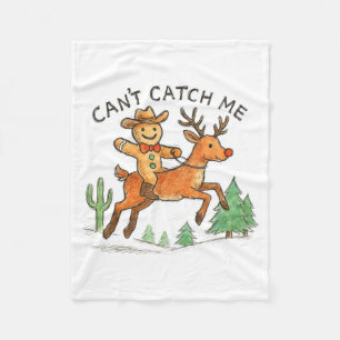 Can't Catch Me Cowboy Gingerbread Man Christmas  Fleece Blanket