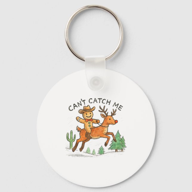Can't Catch Me Cowboy Gingerbread Man Christmas  Key Ring (Front)