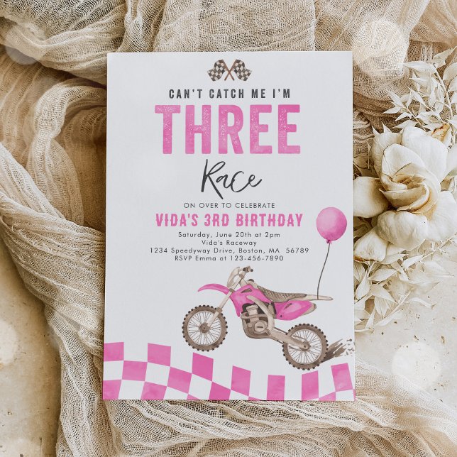 Can't Catch Me Dirt Bike Girl 3rd Birthday Party Invitation (Creator Uploaded)