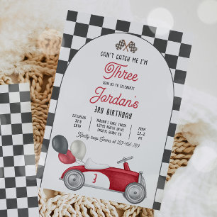 Can't Catch Me I'm Three Race Car 3rd Birthday Invitation