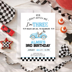 Can't Catch Me I'm Three Race Car 3rd Birthday Invitation