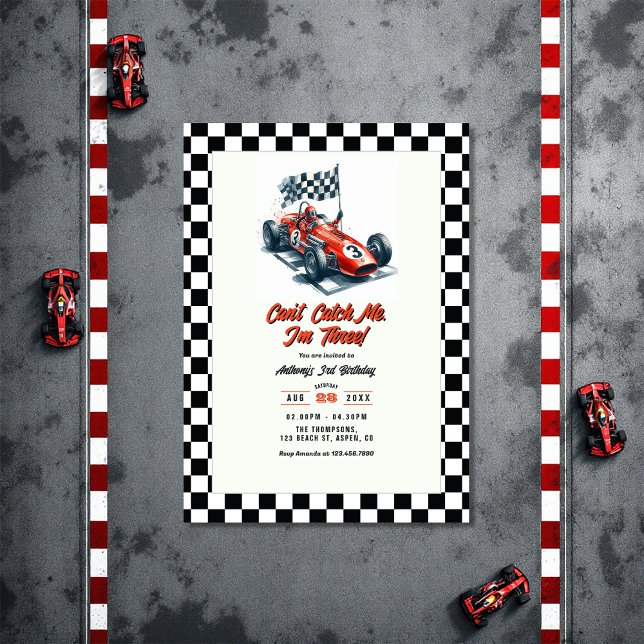 Can't Catch Me I'm Three Race Car Birthday Party Invitation (Can't Catch Me I'm Three Race Car Birthday Party Invitation)