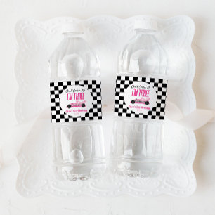 Can't Catch Me Pink Race Car 3rd Birthday Party Water Bottle Label
