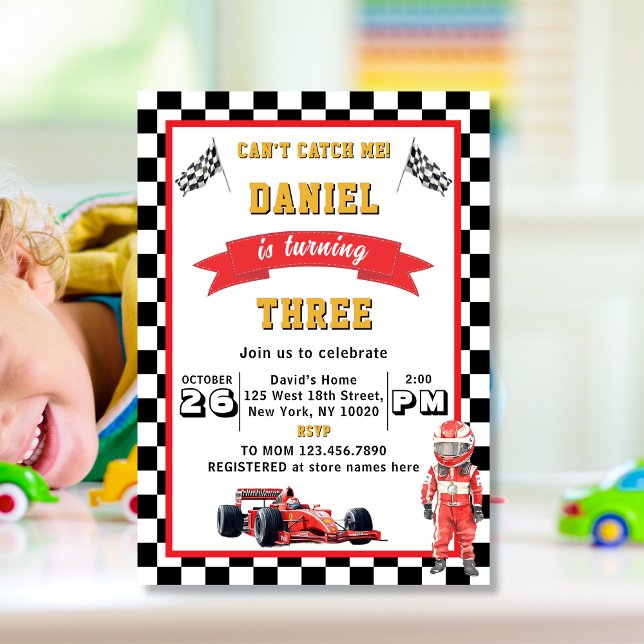 Can't Catch Me Race Car 3rd Birthday Party Invitation (Creator Uploaded)