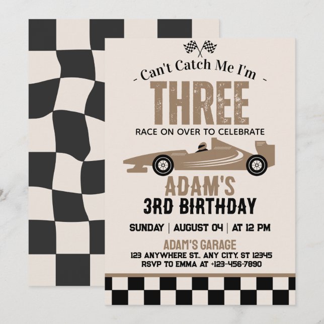Can't Catch Me Race Car Boy 3rd Birthday Party Invitation (Front/Back)