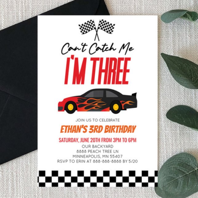 Can't Catch Me Red Race Car 3rd Birthday Party Invitation (Creator Uploaded)