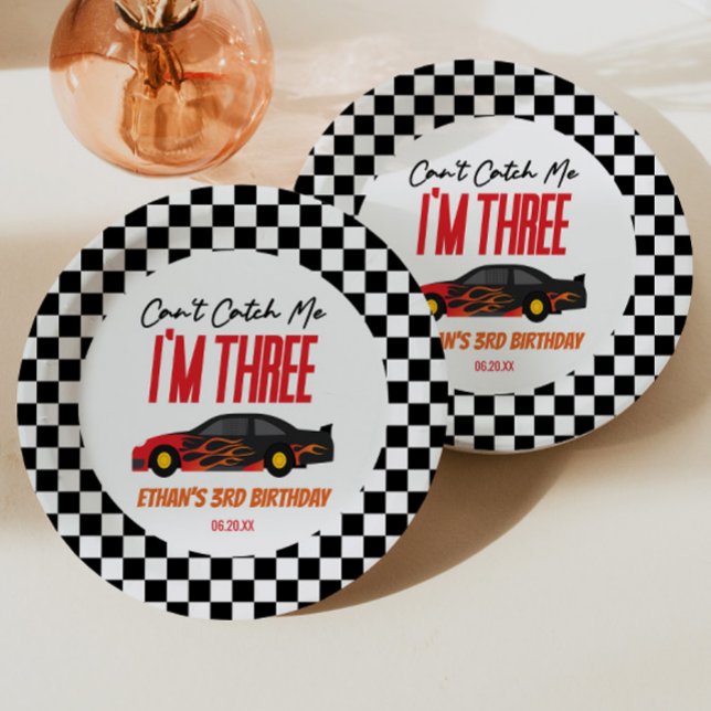 Can't Catch Me Red Race Car 3rd Birthday Party Paper Plate (Creator Uploaded)