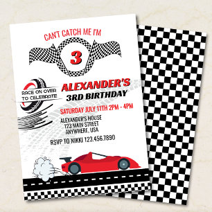 Can't catch me red race car kids birthday  invitation
