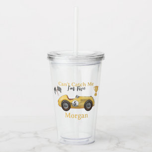 Can't Catch Me Yellow Race Car Kids Any Age Party Acrylic Tumbler