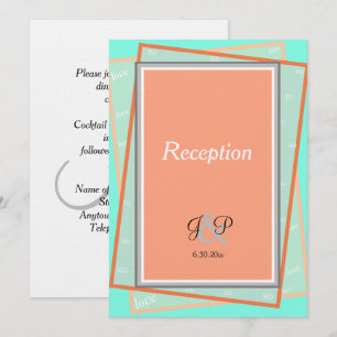 Cantaloupe Blue Geometric Monogram Reception Invitation