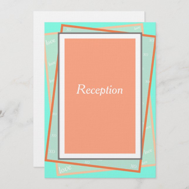 Cantaloupe Blue Geometric Monogram Reception Invitation (Front/Back)