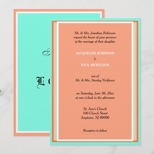 Cantaloupe Fruit Blue Geometric Wedding  Invitatio Invitation (Front/Back)