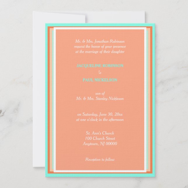 Cantaloupe Fruit Blue Geometric Wedding  Invitation (Front)