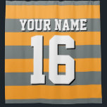 Cantaloupe Orange Charcoal Sports Jersey Stripe Shower Curtain<br><div class="desc">Preppy Striped Team Jersey / Sports Jersey / Football Jersey / Rugby Jersey with Custom Name Customise this with your own name or team name and a number. You can change the size, colour and placement of the text if you need to make changes, change the colour of or remove...</div>