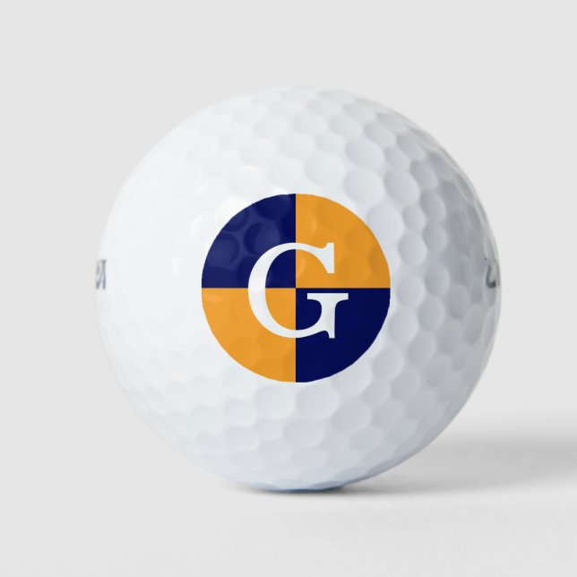 Cantaloupe Orange Navy Blue LG Chequered Monogram Golf Balls (Front)