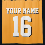 Cantaloupe Orange White Sports Jersey Team Jersey Shower Curtain<br><div class="desc">Preppy Solid Colour Team Jersey / Sports Jersey / Football Jersey / Rugby Jersey with Custom Name Customise this with your own name or team name and a number. You can change the size, colour and placement of the text if you need to make changes, change the colour of or...</div>